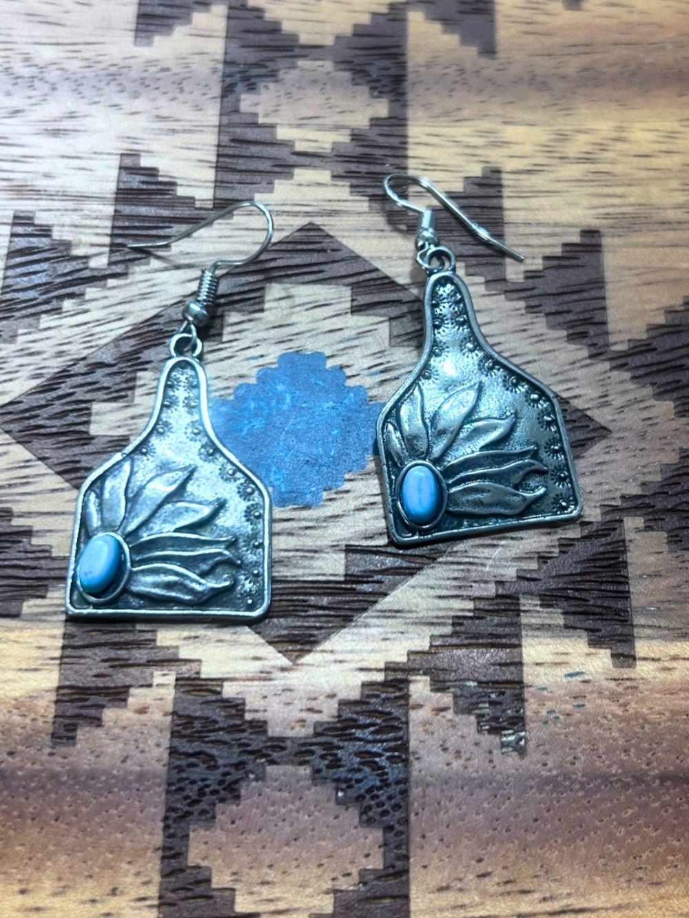 Boho Silver-Tone Drop Earrings with Sky Blue Stone